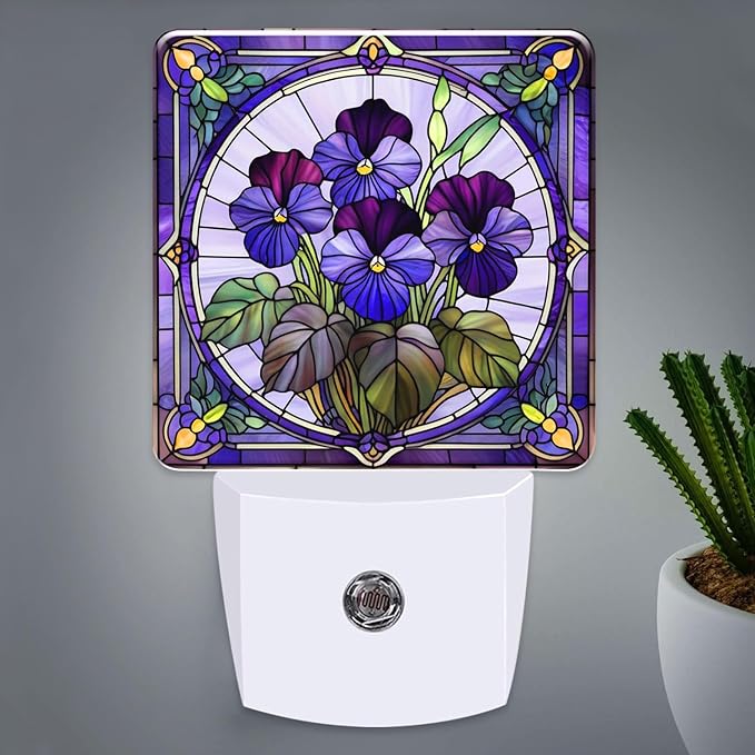 PODMemory Violet Stained Glass Night Lights Plug into Wall by PODMemory