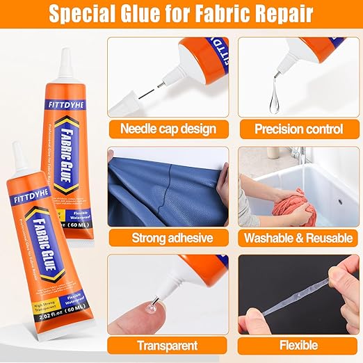 FITTDYHE Fabric Glue Permanent, 60 ML Washable Clear Clothing Glue, Super - Image 3