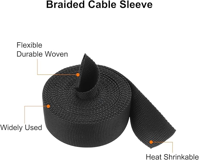 MECCANIXITY Braided Cable Sleeves Heat Shrinkable Fabric Sleeving, 7/8" 16ft - Image 4