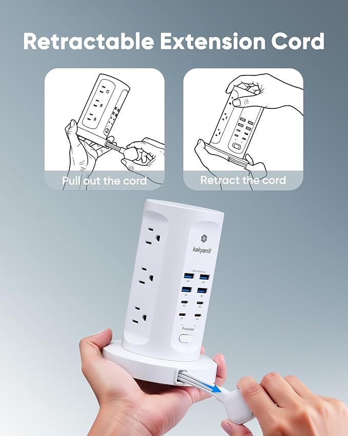 Kakyanill 115W USB Charging Station, Surge Protector Power Strip Tower - Image 4