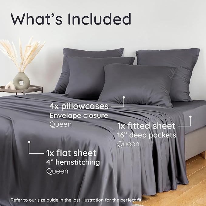 Bambaw 100% Viscose Derived from Bamboo Queen Size Sheet Set - Image 2