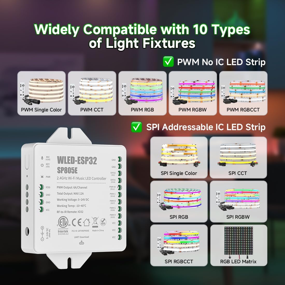 BTF-LIGHTING SP805E WLED Controllers 2.4GHz RF RW4 Remote Kit,DC5V/12V/24V | RF Remote, DIY Effect Save, Support FCOB COB SMD PWM or SPI Dim CCT RGB RGBW LED Strip WS2811 WS2812B WS2814 WS2815 SK6812