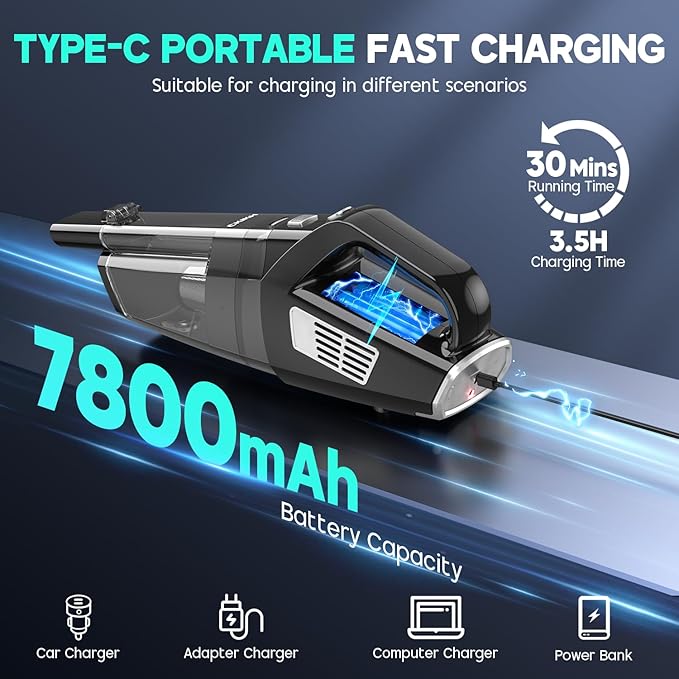 CKIKH Handheld Vacuum Cordless, 15000PA Strong Suction Hand Held Car Vacuum - Image 4
