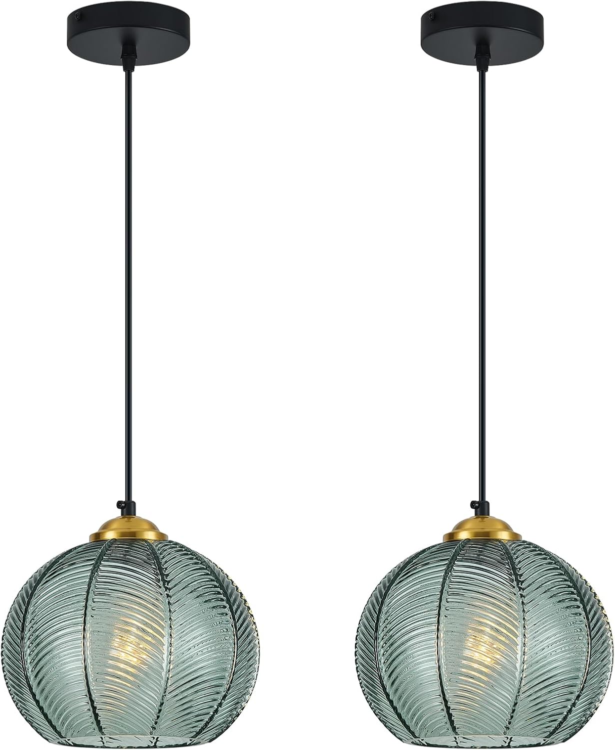 Gray Green Glass Pendant Lights Kitchen Island 2 Pack 7.87 in Hand Blown Glass Globe Pendant Light Fixtures Modern Pendant Lighting for Kitchen Island Bedroom Dining Room