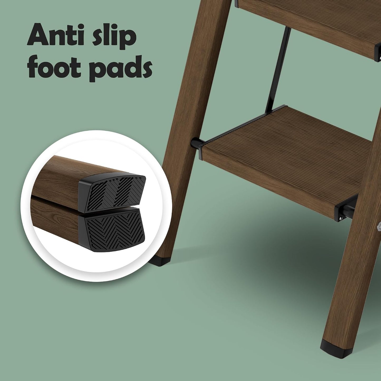 Taranta 2 Step Stool Foldable,Aluminum Step Ladder-Walnut | Lightweight,Wide Anti-Slip Pedals,Folding Step Stool,330lbs Capacity Stepladder for Household,Kitchen,Office