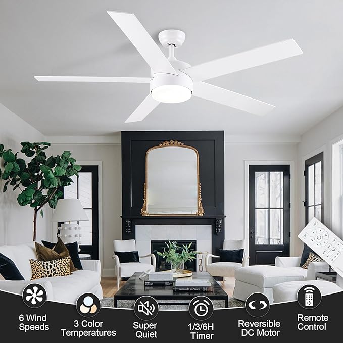 POCHFAN 60 Inch White Ceiling Fans - Image 7