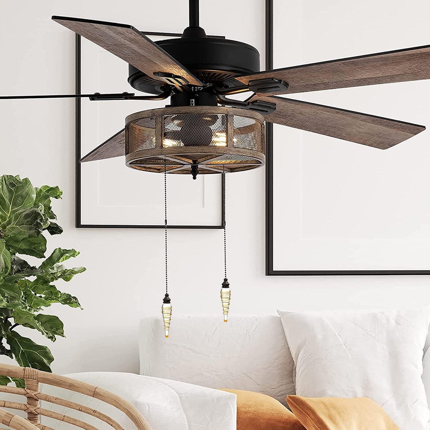 Ceiling Fan Pull Chains Ornaments 12 Inches Yellow Glass Pendant with Bead Pull Chain Connectors Decorative Extension for Ceiling Light Lamp Fan Chain 2 Pcs(Copper)