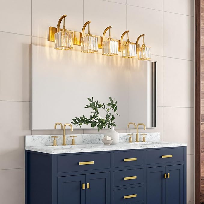 FDPBY 5-Light Crystal Vanity Light, Modern Gold Bathroom Wall Sconce - Image 6