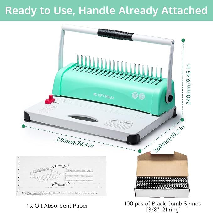OFFNOVA Binding Machine, 21-Hole 450 Sheets Paper Comb Binding Machine - Image 7
