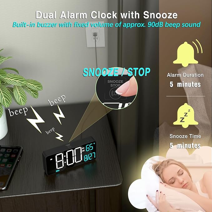 KOSUMOSU Alarm Clocks for Living Room, 6.7in Small Digital Clock for Bedroom - Image 4