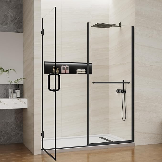 Pivot Swing Shower Door, Adjustable Width 58.9-60" W x 74" H Semi-Frameless - Image 2