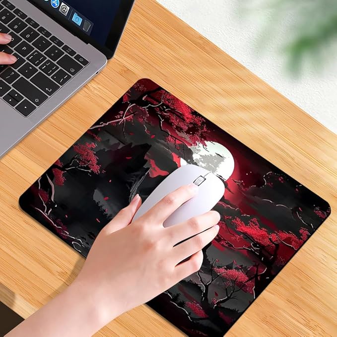 Red Trees, and Moon Square Mouse pad, Waterproof, Anti Slip Rubber Base - Image 7