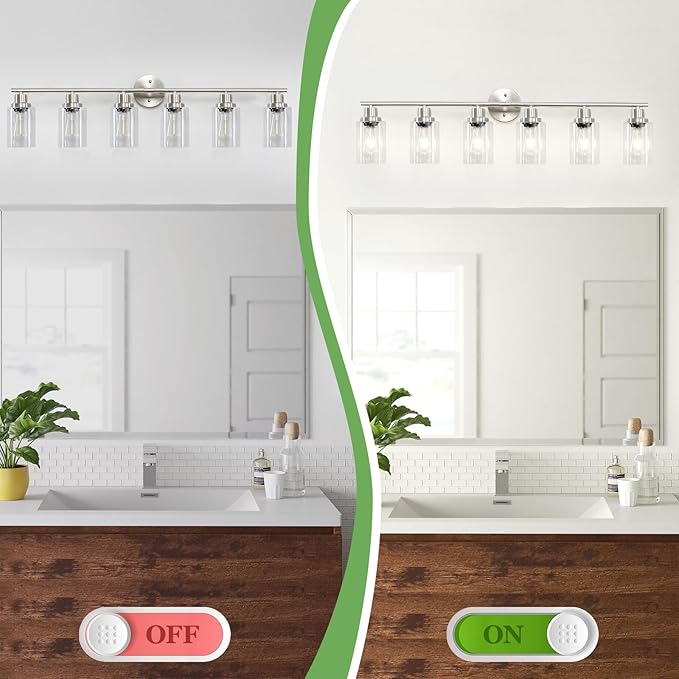 Guliaofo 6-Light Nickel Bathroom Vanity Lights, E26 Modern Bathroom Light - Image 5