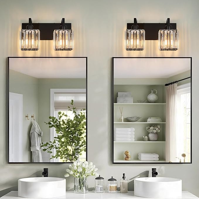 FDPBY Modern Bathroom Vanity Light 2-Lights Plating Black Vanity Light Crystal - Image 8