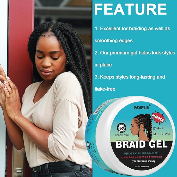 Braid & Loc Gel Good for Twist, Edge No Flake Extra Hold High Shine Braiding - Image 4