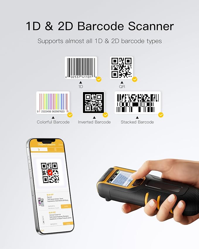 Inateck Barcode Scanner Wireless, Portable Bluetooth Barcode Scanner - Image 2