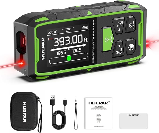 Huepar Professional Dual Laser Measuring Tool 393ft, Rechargeable Bilateral by Huepar