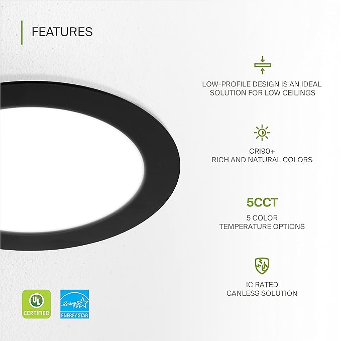 ASD 6 Pack LED Recessed Lighting 6 Inch 15W, 5 CCT 2700K-5000K CRI90+, IC Rated - Image 3