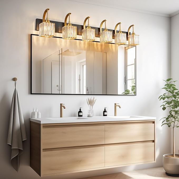 FDPBY Crystal Vanity Lights 6-Light Black Gold Bathroom Vanity Lights Modern - Image 6