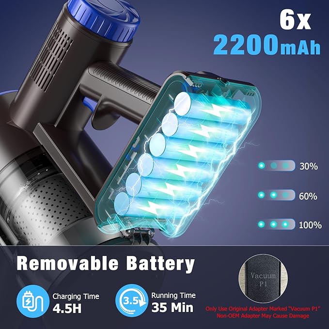 AIRDIYA Cordless Vacuum Cleaner, Upgraded 40Kpa Stick Vacuum Cleaners - Image 5