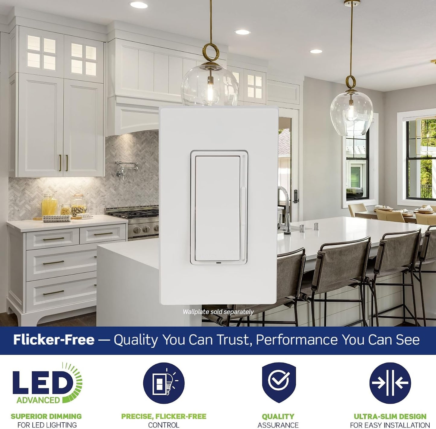 Leviton Decora Slide LED Advanced Dimmer Switch for 150W Dimmable LED, Halogen and Incandescent Bulbs and Fixtures, DSL01-LW, White