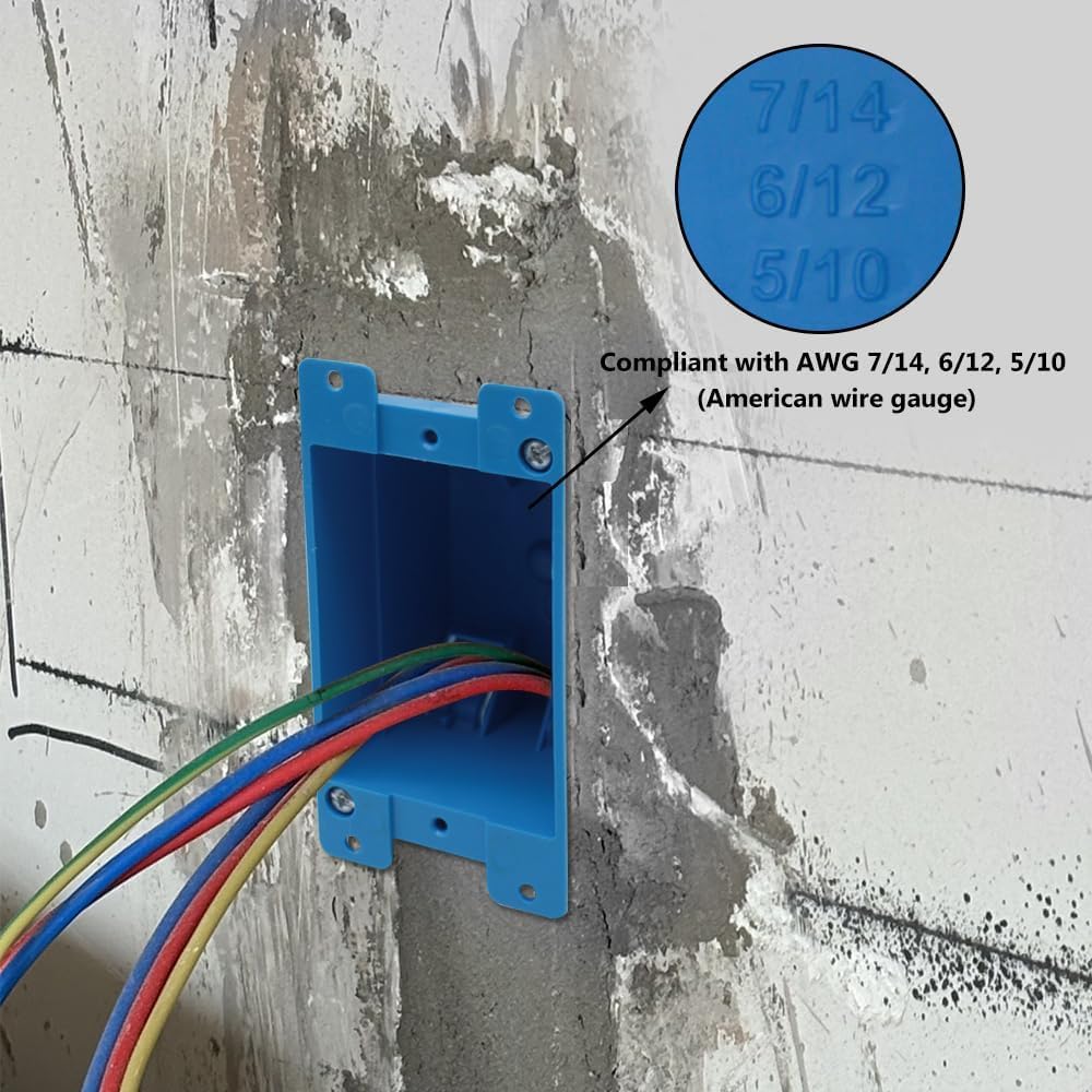 Old Work Box,Plastic Junction for Switches,PVC Electrical 14 cuin Outlet Box,Old Work Box 1 Gang Deep,ETL Listed for Home Improvement,AWG Standard,Fire Rated for Two Hours(1 Pack) | Two-hour fire rated design with AWG standard fit and secure retrofit