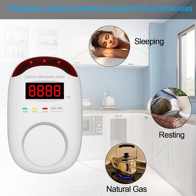 Carbon Monoxide Detector Insertion, Vzmcov CO Detector, LED Display Screen - Image 5