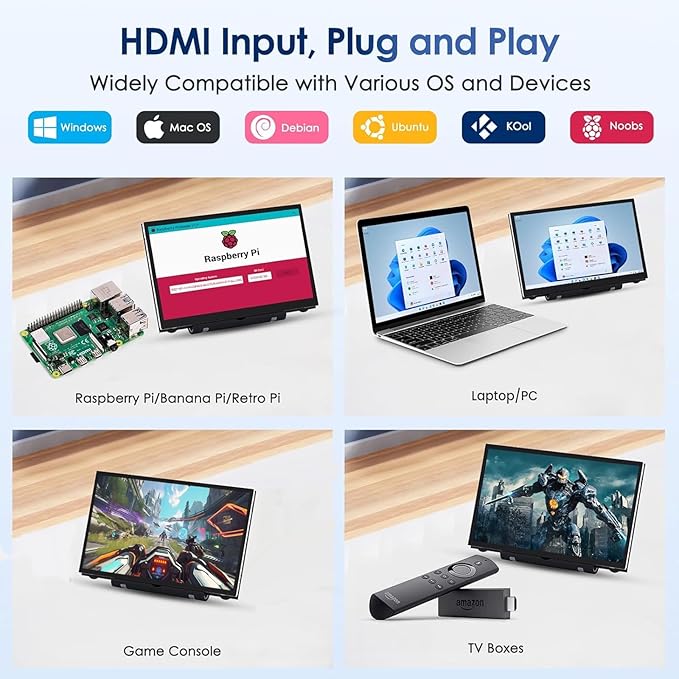 HMTECH 7'' Raspberry Pi Screen, 800x480 HDMI Small Monitor - Image 5