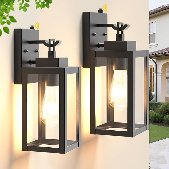 LTBLIGHT 2-Pack Dusk to Dawn Outdoor Wall Lights, Modern Black Sensor Porch by LTBLIGHT