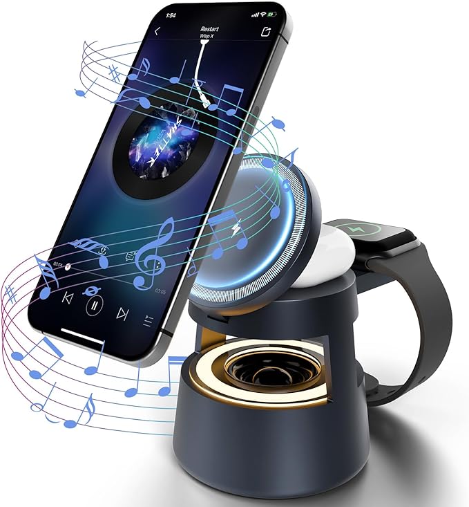 5 in 1 Magnetic Wireless Charger Bluetooth Speakers and Night Light by SMILESTATION