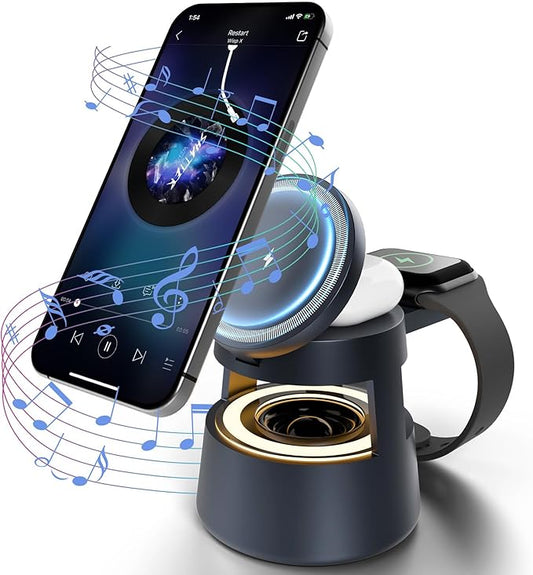 5 in 1 Magnetic Wireless Charger Bluetooth Speakers and Night Light by SMILESTATION
