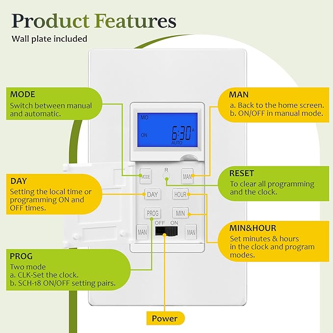 TG 7 Days Digital in-Wall Programmable Timer Switch - Image 3