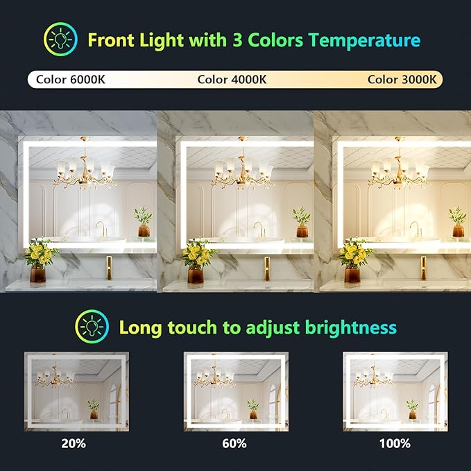 YEELAIT 40x30 Inch RGB LED Bathroom Mirror Front Light and RGB Backlit Lighted - Image 4