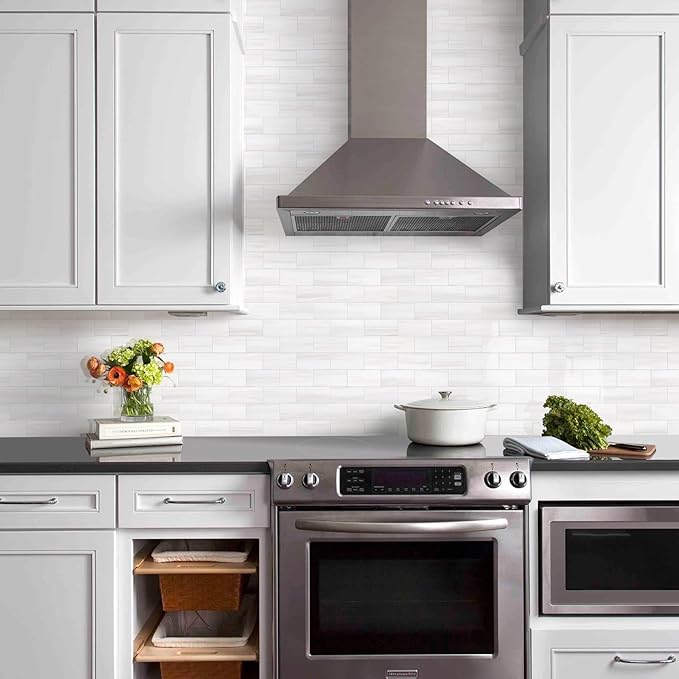 Vamos Tile 100-Piece Glossy Dolomite White Peel and Stick Backsplash Tile - Image 2