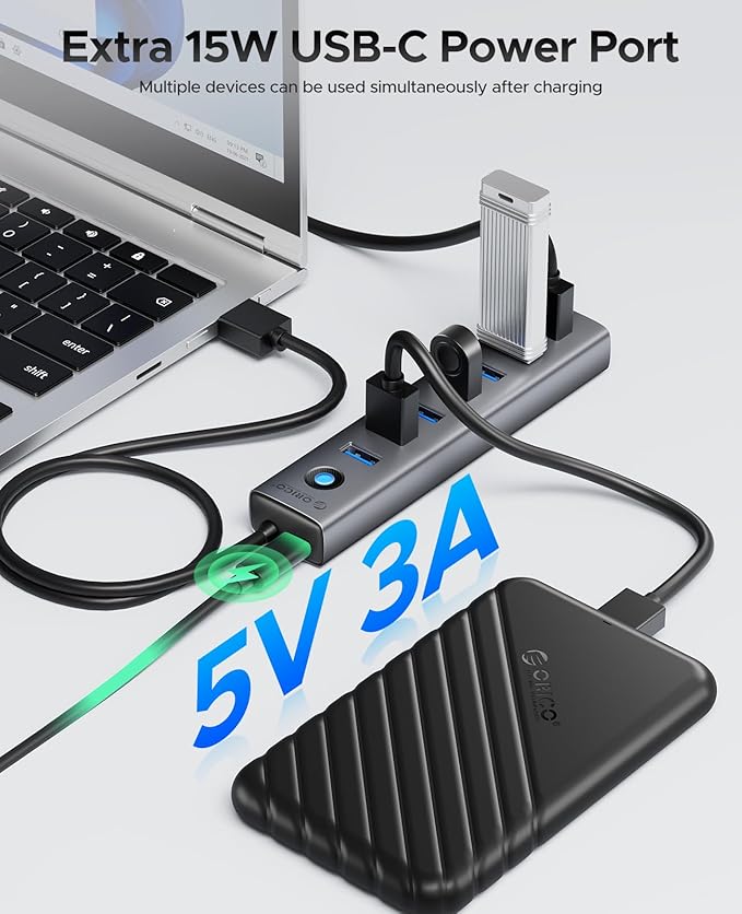 ORICO 7-Port USB 3.0 Hub, Aluminum USB Multiple Adapter, 5Gbps USB Extender USB - Image 4