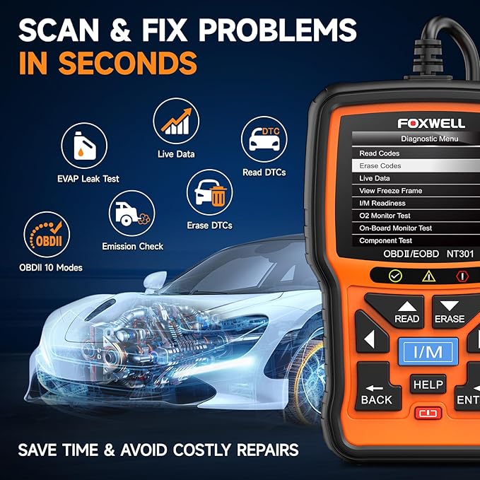 FOXWELL NT301 OBD2 Scanner Live Data Professional Mechanic OBDII Diagnostic - Image 3