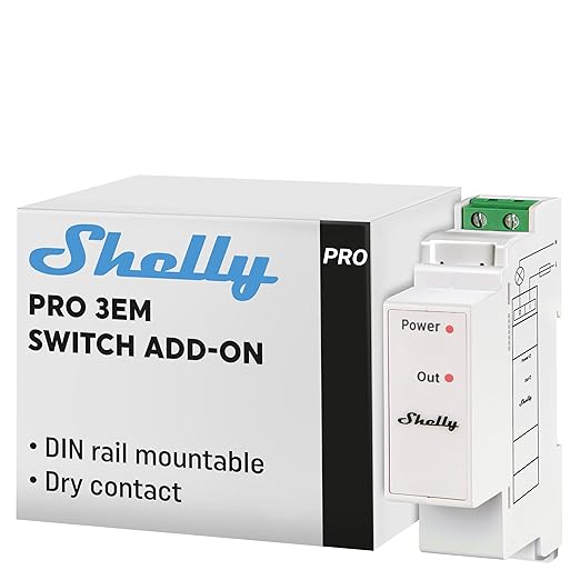 Shelly Pro 3EM Switch Add-On | Add-On Pro 3EM Dry Contacts DIN Rail Mounting | by Shelly