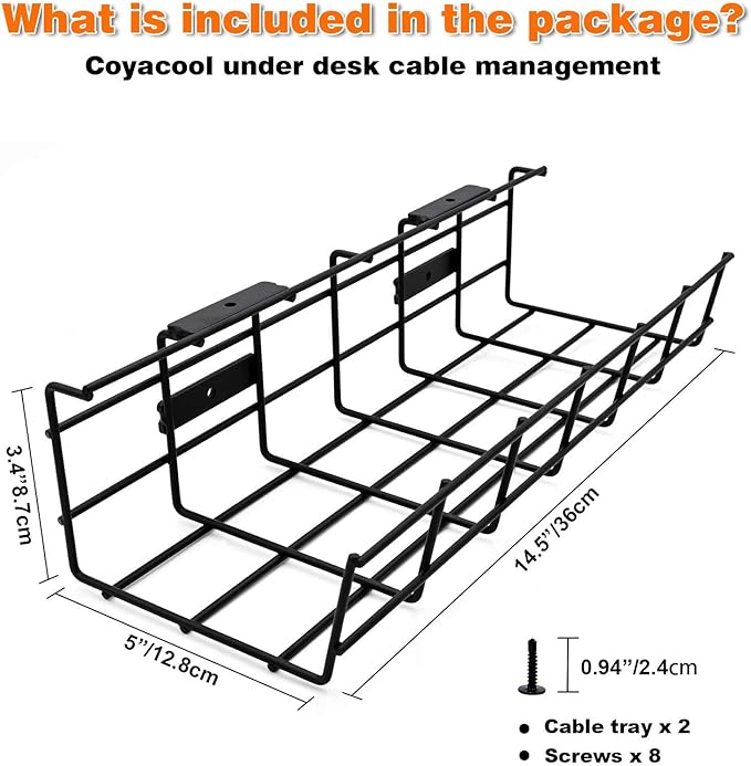 COYACOOL Under Desk Cable Management- 2 Pack Cord Organizer. Metal Wire Cable - Image 5