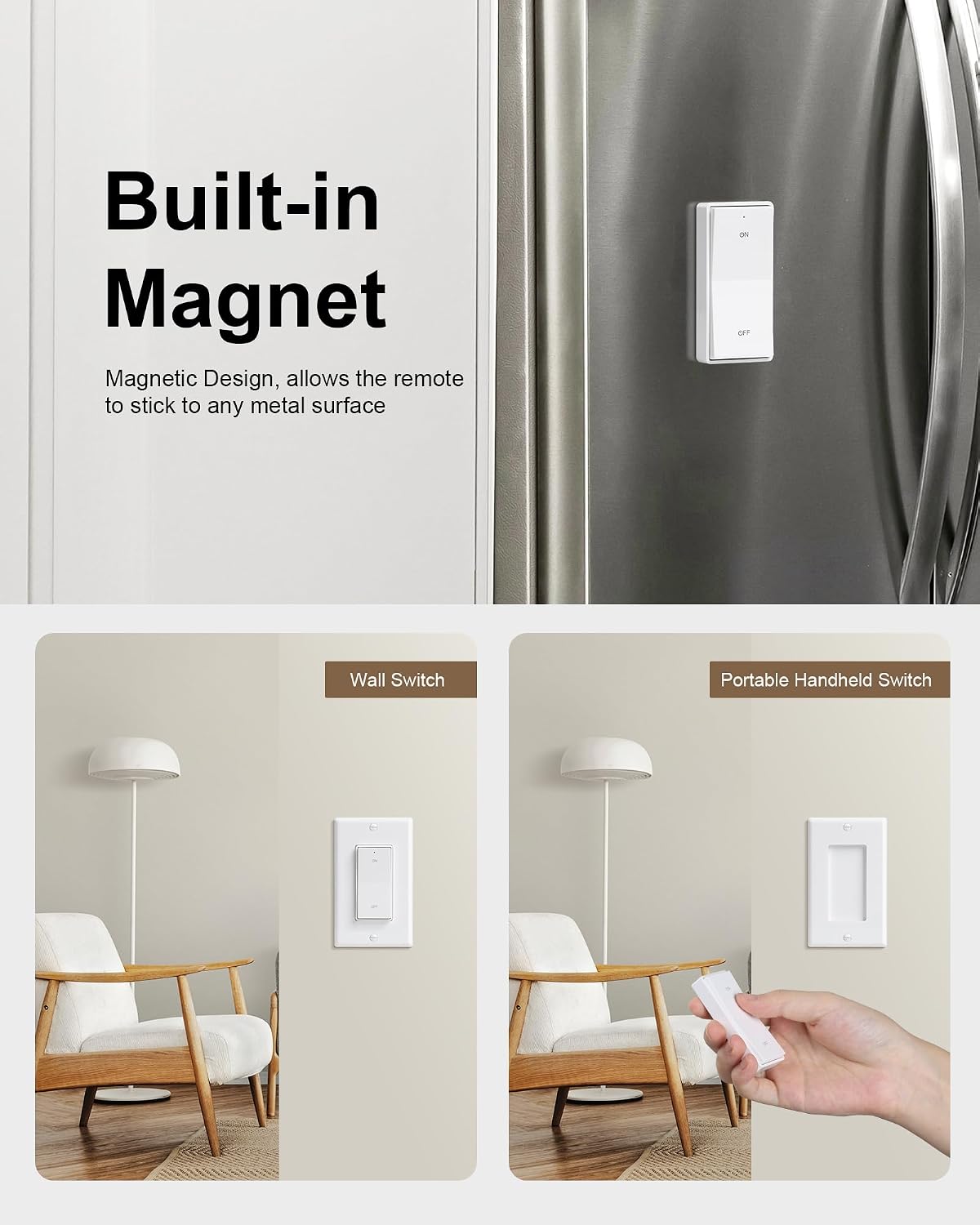 Wireless Remote Control Outlet with Decorator Rocker Wall Switch | 200FT Long Range Remote Light Switch, Mini Plug, 15A/1875W High-Power for Lamps, Lights, Household Appliances, ETL Listed