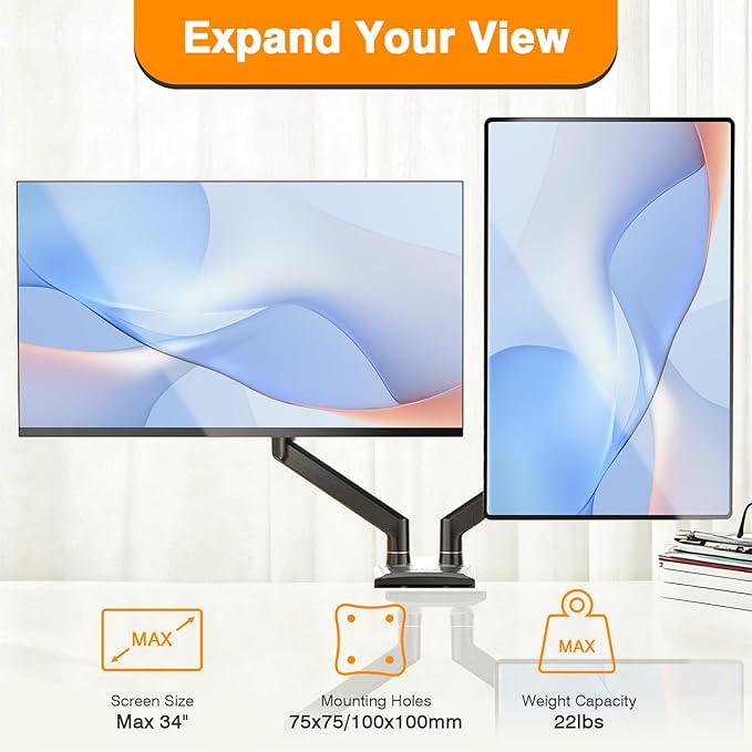 XEVKZO Dual Monitor Arms, Gas Spring Monitor Arms - Image 2