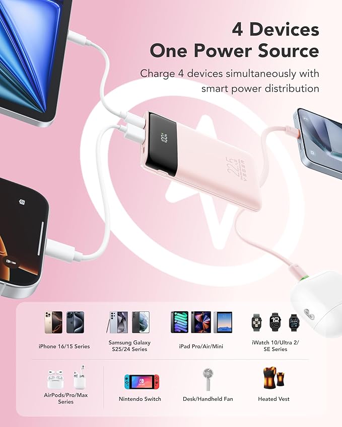 VEGER Portable Charger with Built in Cable, 10000mAh 22.5W Fast Charging USB C - Image 5