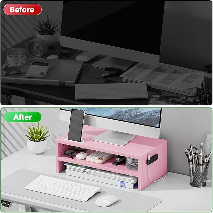 Marbrasse Monitor Stand Riser, 16.5 Inch 2 Tier Computer Printer Shelf Stand - Image 4