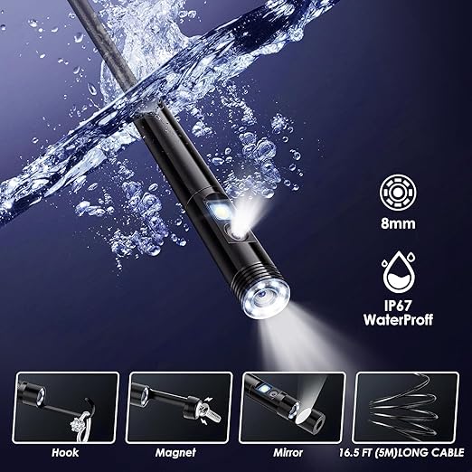 Borescope Camera with Light, 16.4FT Semi Rigid Snake, 1920P HD Borescope Camera - Image 4