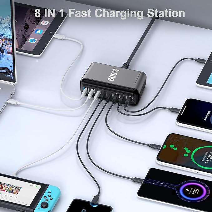600W USB C Charger 100W USB C Charger Block, GaN III 8-Port Fast Charging - Image 7