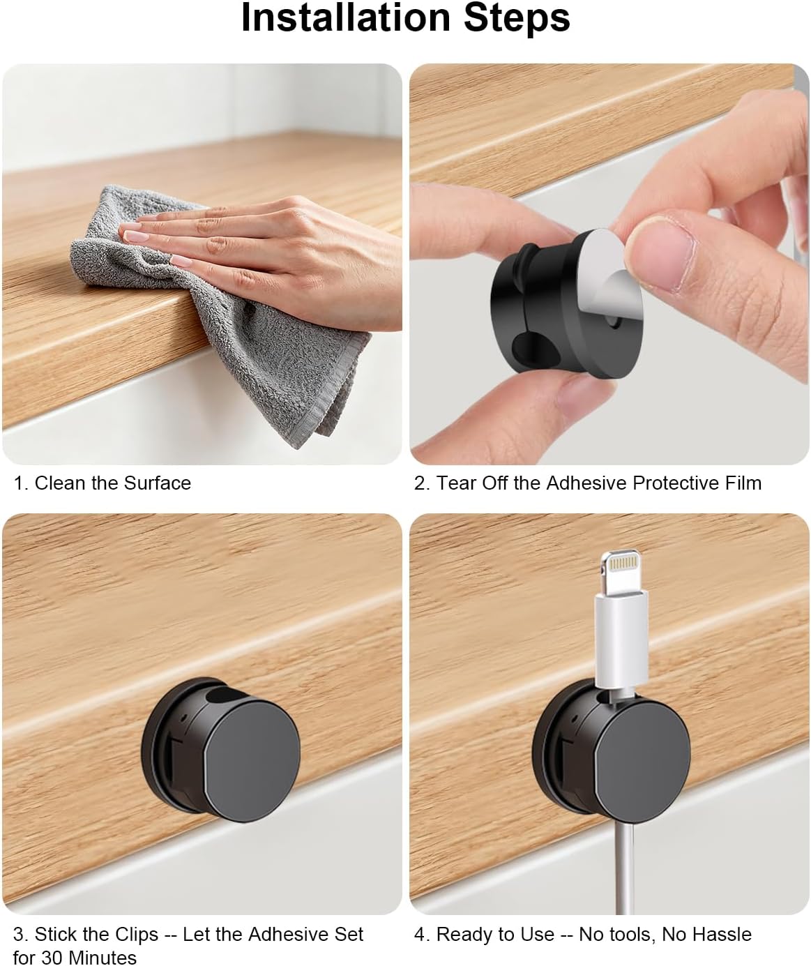 OneLeaf 12 Pack 360° Rotatable Spring Cable Clips[1s Lock], Adhesive Cord Holder for Nightstand, Phone Charger Cord Holder for Desk Home Office Car Game Station