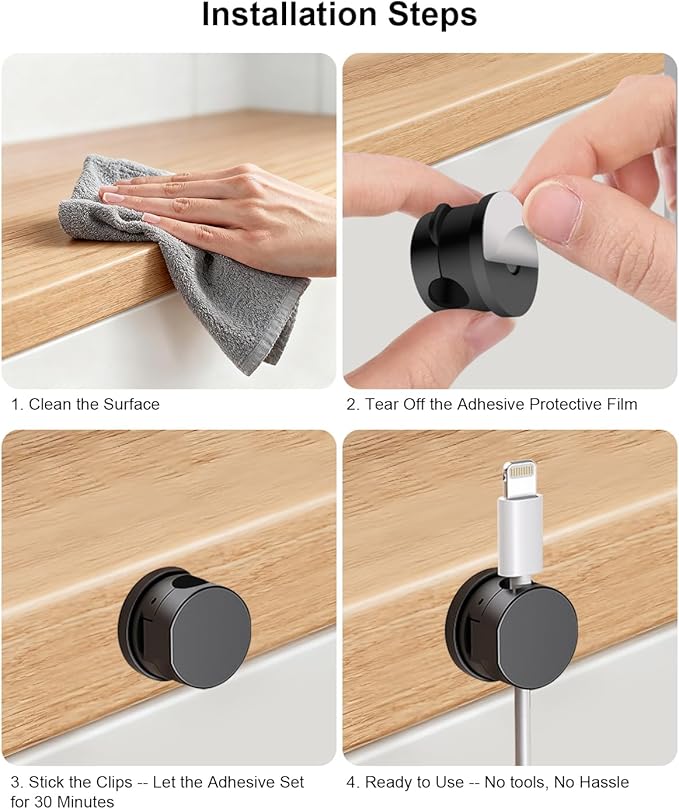 OneLeaf 8 Pack 360° Rotatable Strong Magnetic Cable Clips Cord Holder - Image 8
