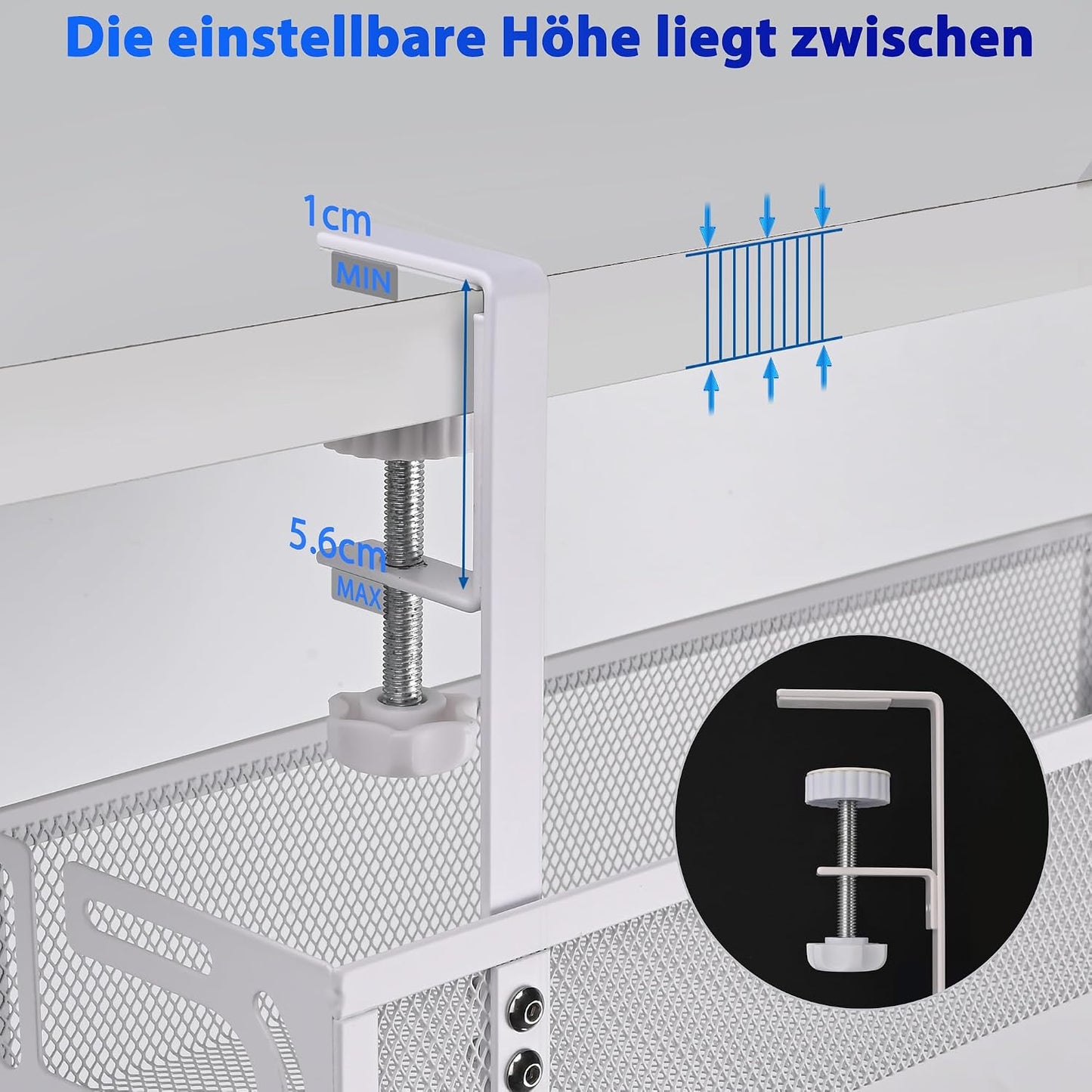 Under Desk Cable Management Tray Small – Clamp-Mounted Wire Organizer & Cord Management Under Desk Holder, No-Drill Metal Cable Tray for Home Office (White)