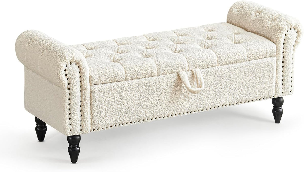 furniliving modern storage ottoman bench, sherpa ottoman end, main product view