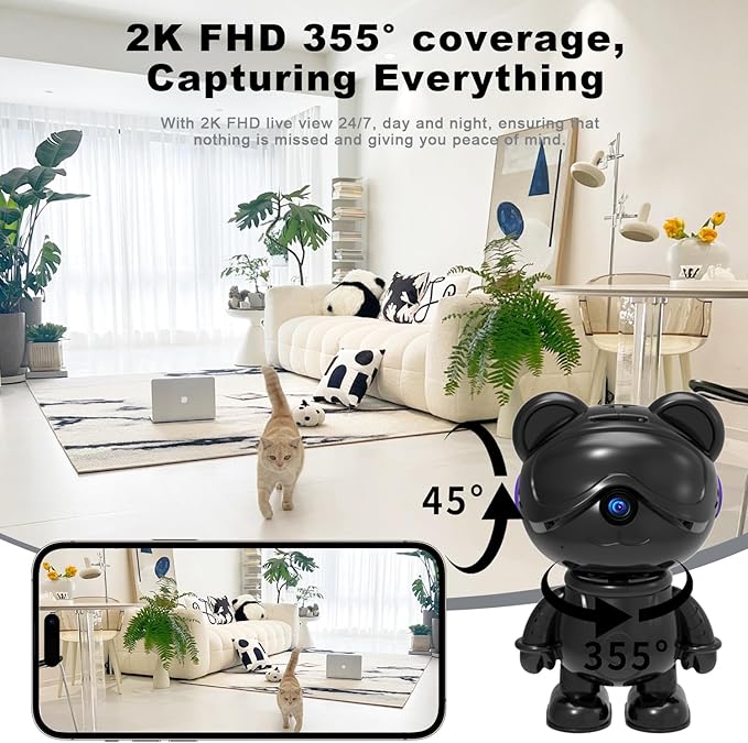 dzcctvipc Cute Bear 2K Home Security Camera – Motion Monitor, Baby Cry Detection - Image 4