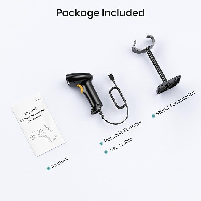 Anyeast Barcode Scanner with Stand: USB Wired Inventory 2D 1D QR Code Scanner - Image 9